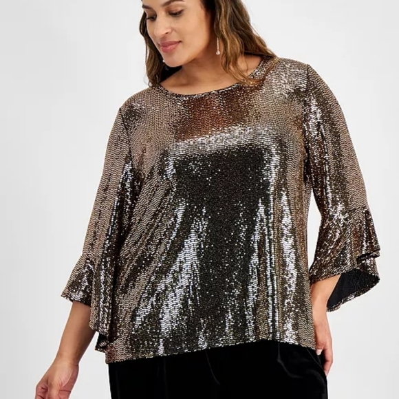 Kasper Tops - Kasper Plus Size 2X Gold & Black Metallic Top Blouse Party Festive NEW